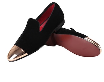 Merlutti Black Velvet Gold Metal Toe Loafer