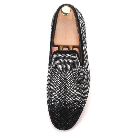 Merlutti Silver Loafer Black Rhinestones Tip Prom Wedding  display picture 1
