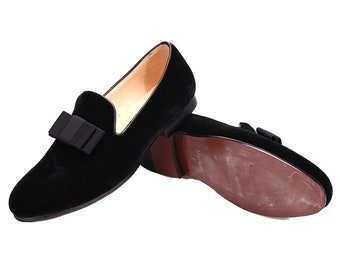 Merlutti Black Velvet Black Bowtie Wedding Prom Loafers