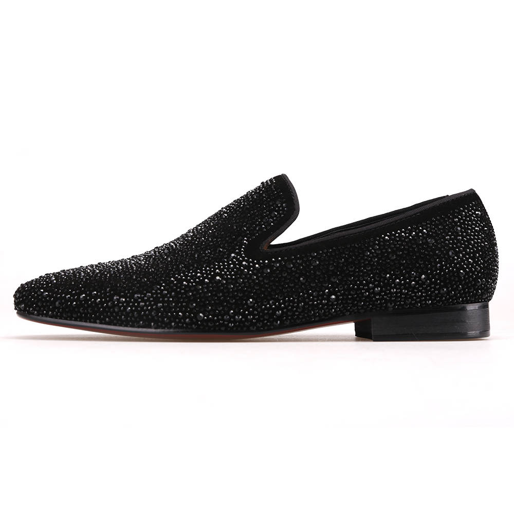 Merlutti Black Loafer Black Rhinestones Prom Wedding Flat