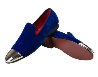 Merlutti Royal Blue Velvet Silver Metal Toe