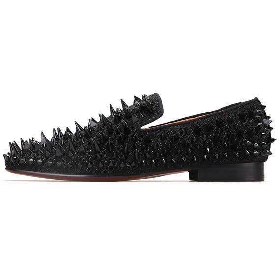 Merlutti Black Loafer Sparkly Rhinestones Rivets Prom 