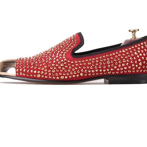 Merlutti Red Loafer Gold Metal Toe Prom Wedding Flat