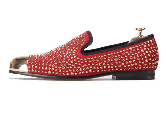 Merlutti Red Loafer Gold Metal Toe Prom Wedding Flat - Etsy 