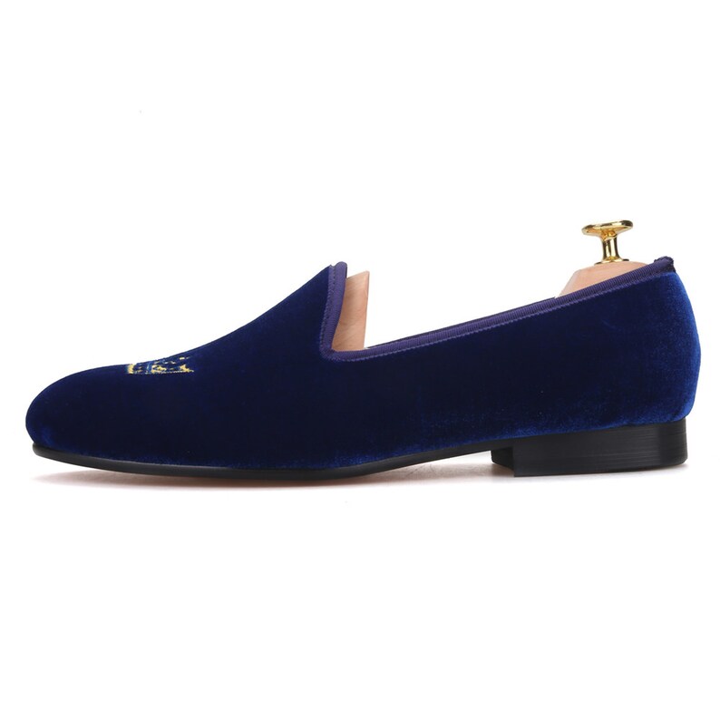 Merlutti Royal Blue Loafer Gold Crown Prom Wedding Flat - Etsy