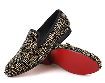 FERUCCI Purple Velvet Slippers Loafers Flat With Gold Spikes 
