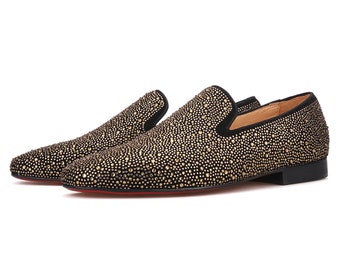 FERUCCI BLACK GOLD SEQUINS LOAFER SIZE 10 PROM WEDDING ANY OCCASION SHOES Amazon.com | FERUCCI Men Black Gold Sequins Slippers Loafers  main image 3