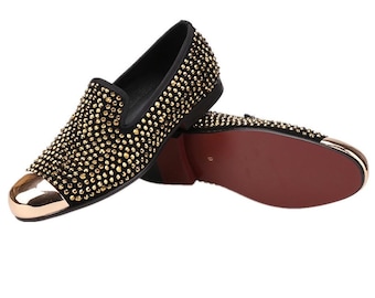 Merlutti Gold Metal Toe Gold Crystal Prom Wedding Loafers