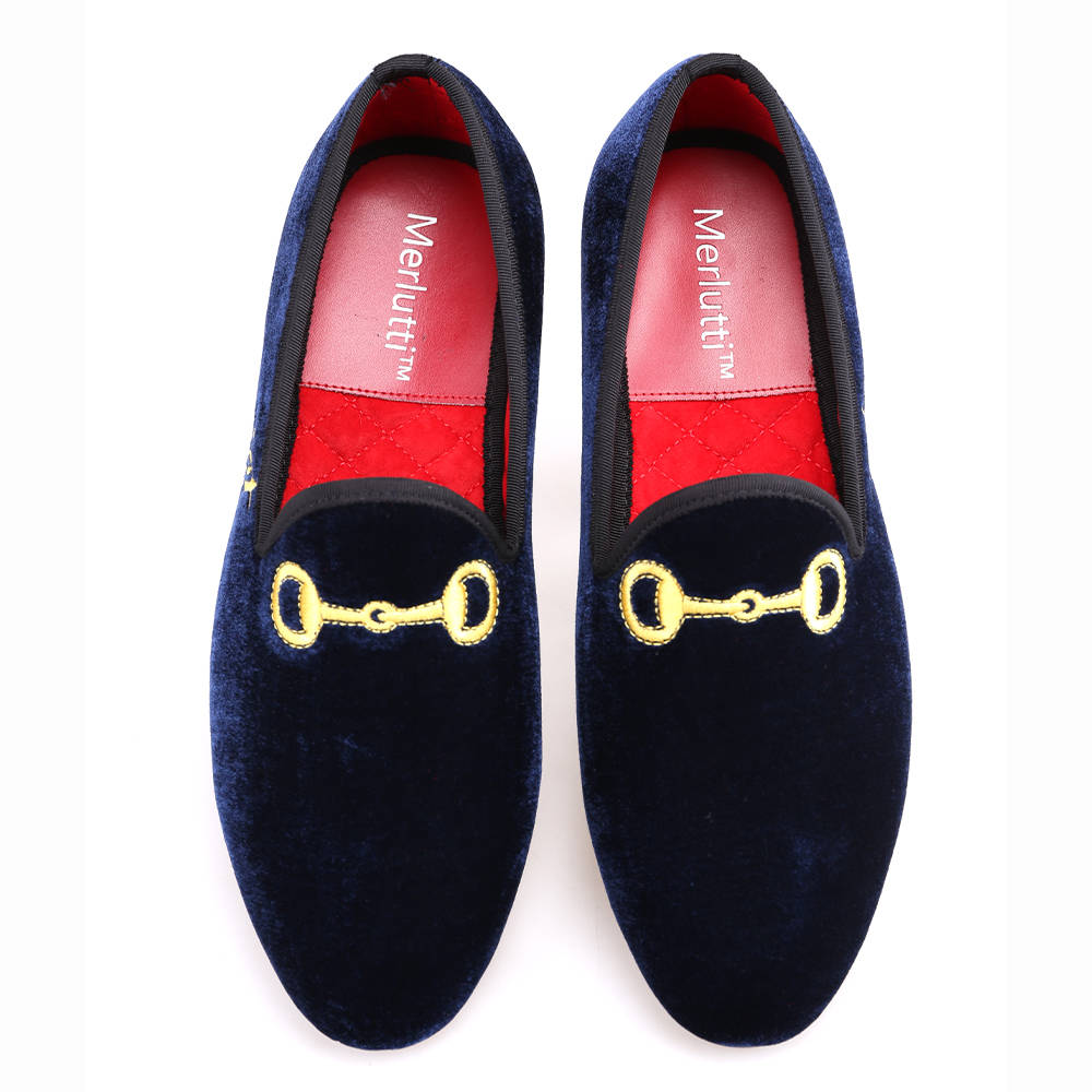 navy blue velvet loafers