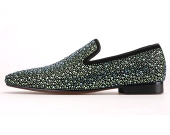 Merlutti Green Rhinestones Prom Wedding Loafer