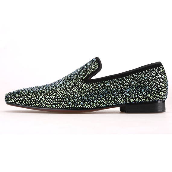 Merlutti Green Rhinestones Prom Wedding Loafer