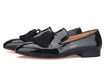 Merlutti Black Leather Tasseled Wedding Tuxedo Flat