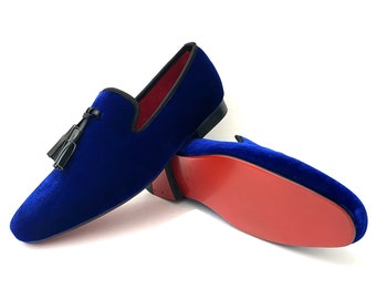 FERUCCI Blue Suede Slippers Loafers With Big Blue Tassel  display picture 1