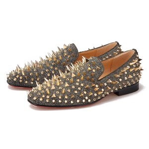 Merlutti Gold Rhinestones Rivets Prom Wedding Loafers