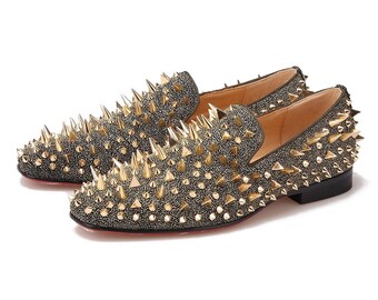 Merlutti Gold Rhinestones Rivets Prom Wedding Loafers