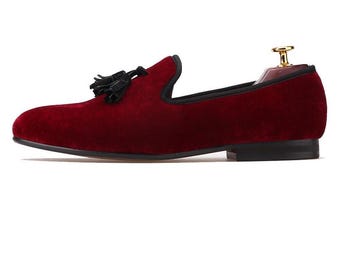 Merlutti Burgundy Velvet With Black Tassel Prom Wedding Flat