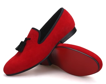 Merlutti Red Velvet Black Tassel Prom Wedding Loafer