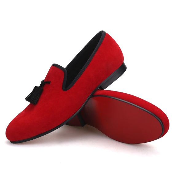 Merlutti Red Velvet Black Tassel Prom Wedding Loafer - Etsy display picture 1