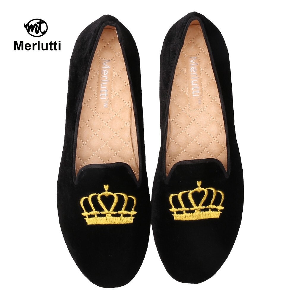 Women Black Velvet Loafers Princess Crown Etsy