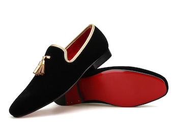 Merlutti Black Velvet Gold Tassel Prom Wedding Loafers