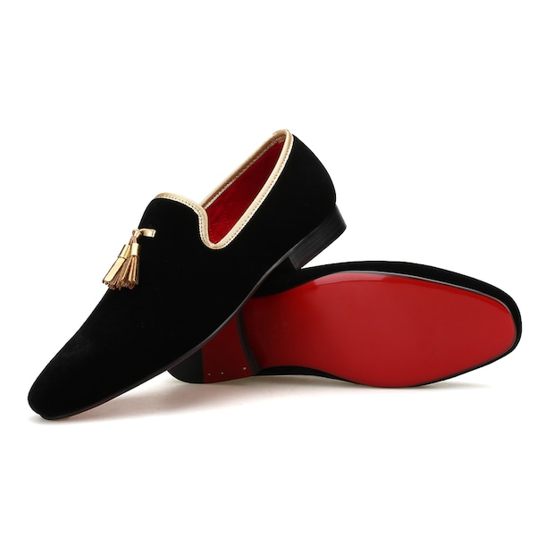 Merlutti Black Velvet Gold Tassel Prom Wedding Loafers