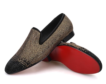 Men FERUCCI Black Fabric Slippers Loafers Flat With Gold  display picture 3