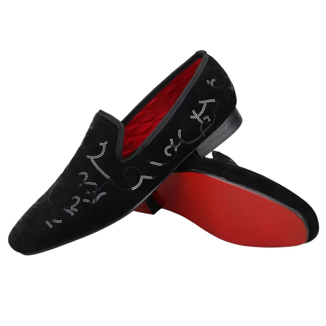 Merlutti Embroidered Patch Black Velvet Custom Loafer