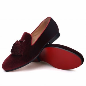 Merlutti Red Velvet Black Tassel Prom Wedding Loafer - Etsy display picture 3