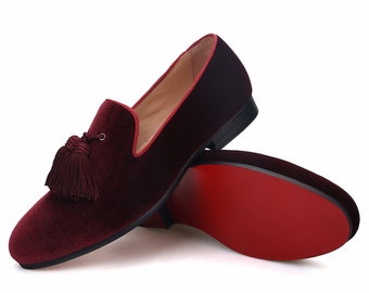Merlutti Burgundy Velvet Tassel Prom Wedding Loafer
