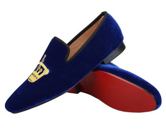 Merlutti Royal Blue Velvet King's Crown Loafer