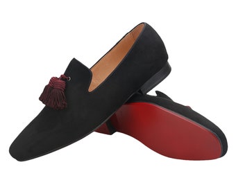 Merlutti Black Loafers Big Red Tassel Shoes Prom Wedding Flat