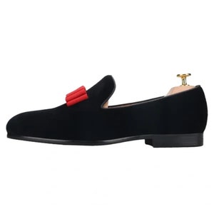 Merlutti Black Velvet Red Bowtie Wedding Prom Loafers