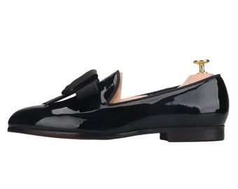 Merlutti Black Patent Black Exquisite Stripe Flat