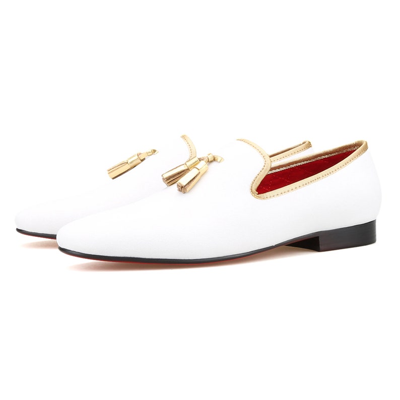 Merlutti White Velvet Loafer Gold Tassel Prom Wedding Flat image 2