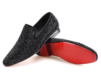 FERUCCI Black Spikes Slippers Loafers Flat With Crystal GZ