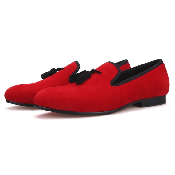 Merlutti Red Velvet Black Tassel Prom Wedding Loafer - Etsy display picture 3