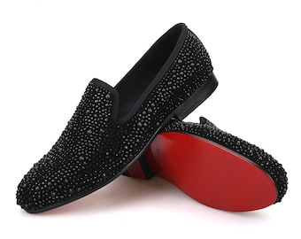 Merlutti Black Loafer Gold Rhinestones Spiked Rivets Flat Prom/Event Mens Size 8 Amazon.com | Erphpre Paul Men main image 3