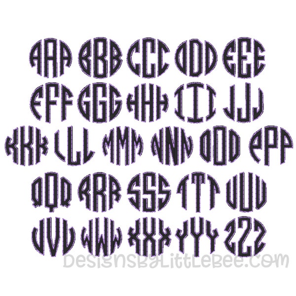 Natural Circle Monogram Font with OUTLINE 1 & 2 inch - Machine Embroidery Font