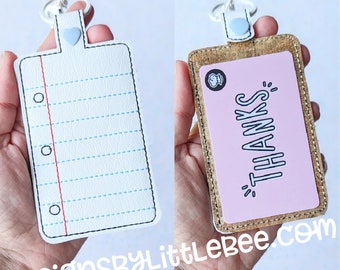 Notebook Paper ID Card/Badge Holder – 5×7 and up ONLY - Instant Download Embroidery Design