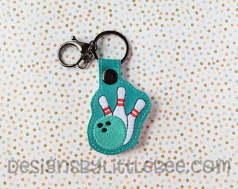 Bowling Snap Tab & Eyelet Key Fob - Instant Download Embroidery Design