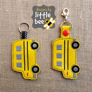 school bus key fob AND snap tab keychain 4x4 hoop friendly embroidery design sew exp pes +more Instant Download! bean stitch, monogram