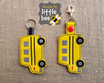 school bus key fob AND snap tab keychain 4x4 hoop friendly embroidery design sew exp pes +more Instant Download! bean stitch, monogram