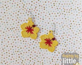 Hibiscus FSL Earrings - Instant Download Embroidery Design