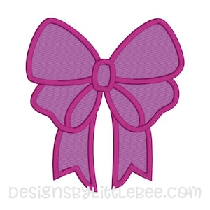 May include: A digitally rendered image of a decorative bow in shades of purple and magenta. The bow features a detailed outline and a textured fill, with the text "designsByLittleBee.com" at the bottom.