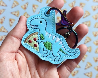 T-Rex with Pizza – Snap Tab & Eyelet Key Fob Set - Instant Download Embroidery Design