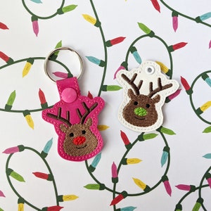Rudolph Snap Tab & Eyelet Fob - Instant Download Embroidery Design