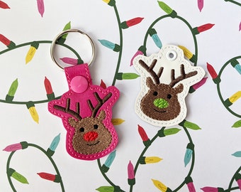 Rudolph Snap Tab & Eyelet Fob - Instant Download Embroidery Design
