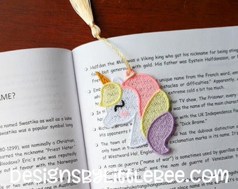 Cartoon Unicorn FSL Bookmark - Instant Download Embroidery Design