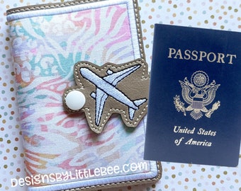 Airplane Passport Snap Cover - Instant Download Embroidery Design