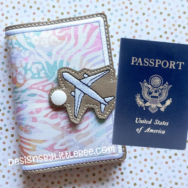 Airplane Passport Snap Cover - Instant Download Embroidery Design